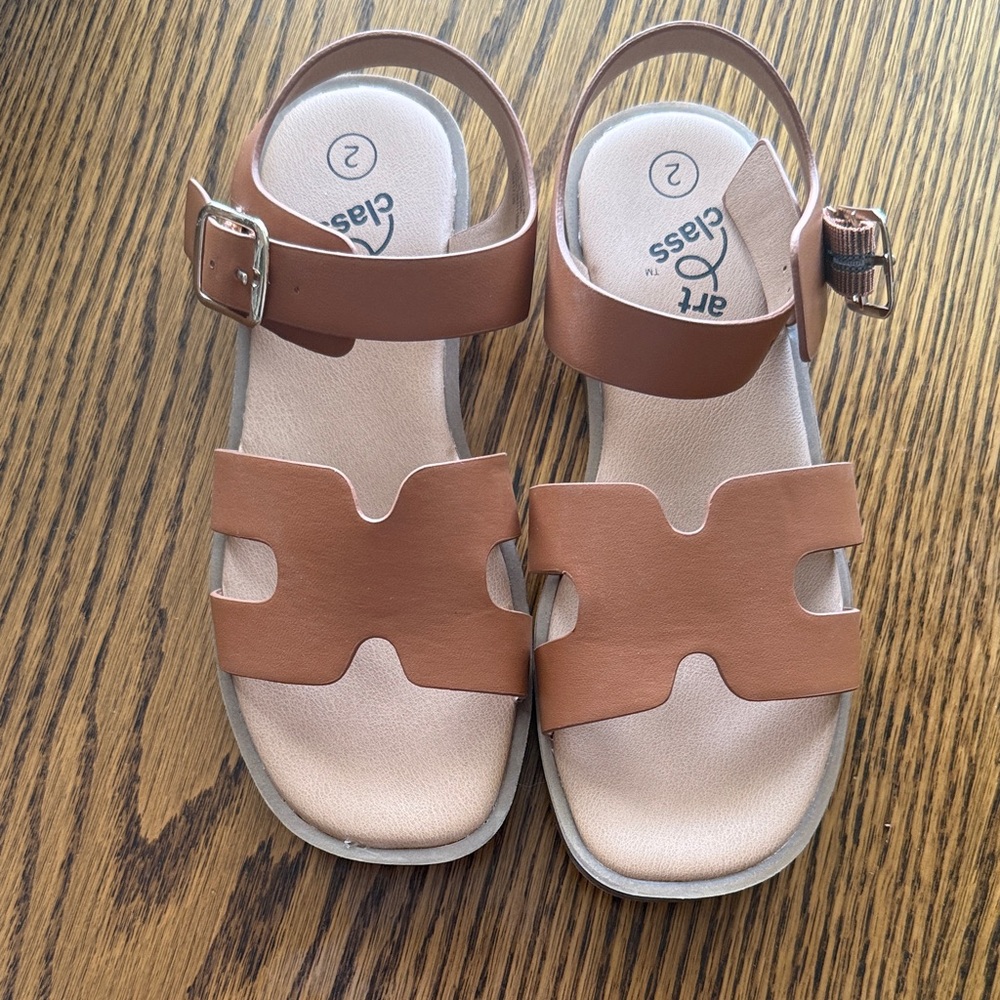 art class Girls Brown/Tan Faux Leather Buckle Sandals